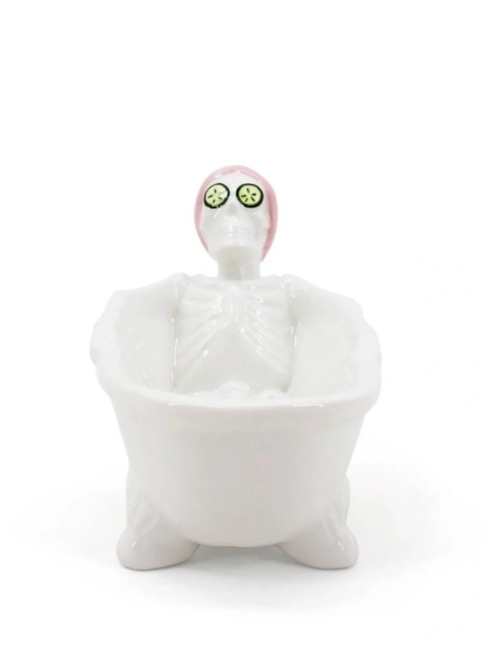 Skeleton Spa Day in Bathtub Decorative Figurine Trinket Dish / Soap Holder Decor